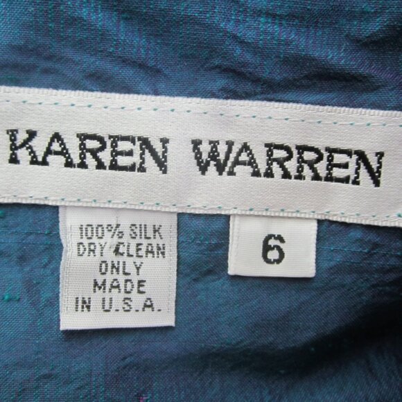 Vtg Karen Warren Women 6 Blue Silk Sleeveless Top Shirt Iridescent Rosette  S - Picture 3 of 6